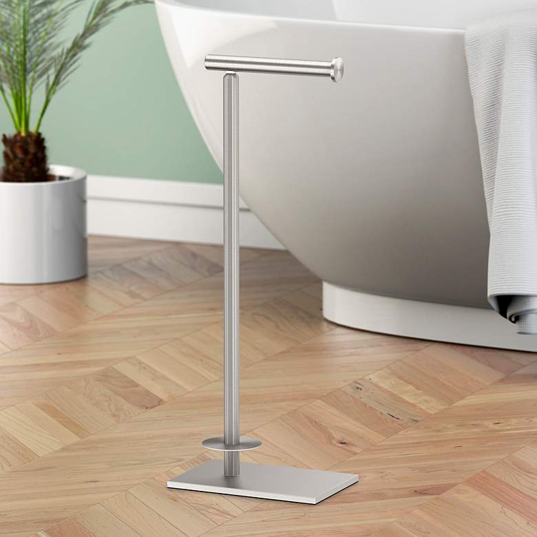 Image 1 Gatco Square Freestanding Toliet Paper Holder w/ Storage, Satin Nickel