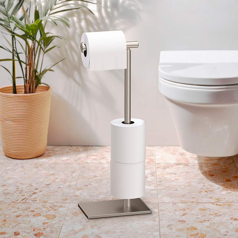 Image 4 Gatco Square Freestanding Toliet Paper Holder w/ Storage, Satin Nickel more views