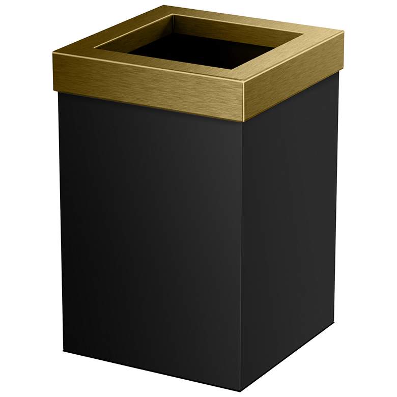 Image 2 Gatco Square Wastebasket 11.875", Matte Black/Brushed Brass