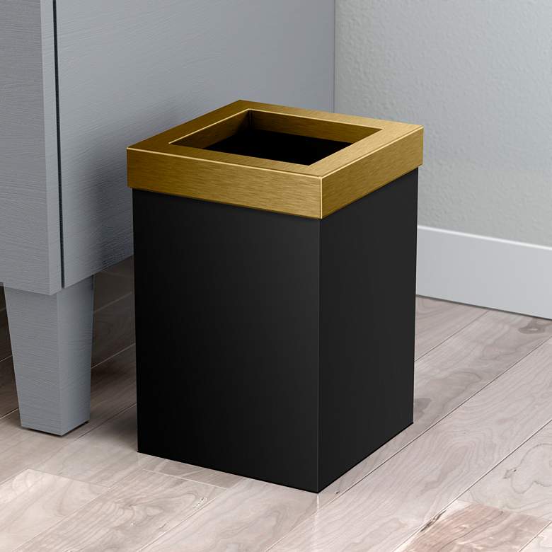 Image 1 Gatco Square Wastebasket 11.875", Matte Black/Brushed Brass