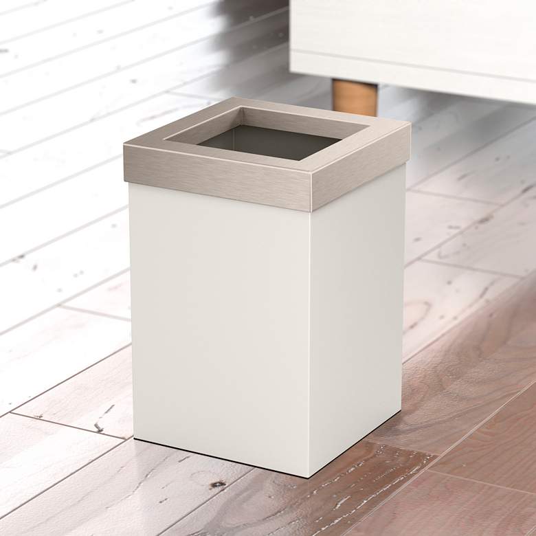 Image 1 Gatco Square Wastebasket 11.875", Matte Pearl/Satin Lid