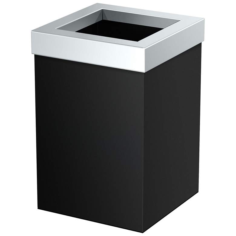 Image 2 Gatco Square Wastebasket 11.875", Matte Black/Chrome Lid