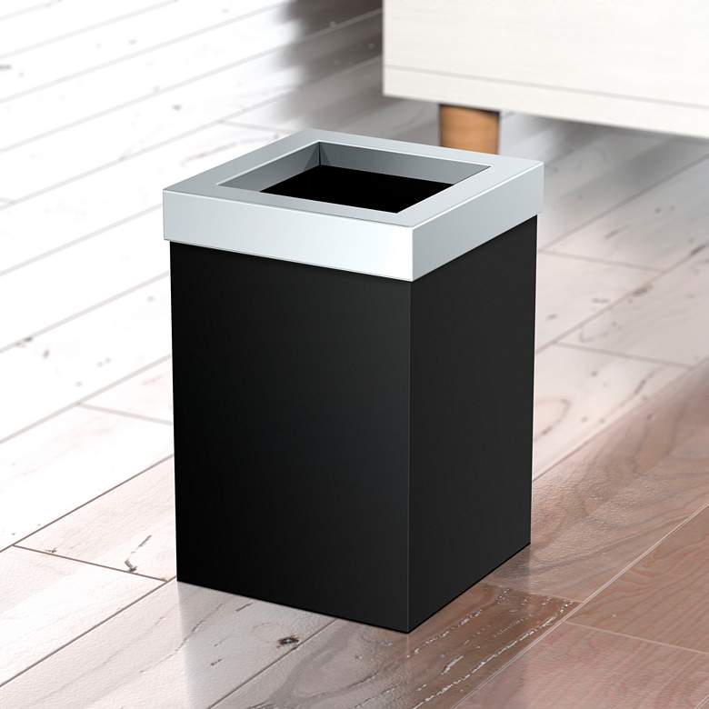 Image 1 Gatco Square Wastebasket 11.875", Matte Black/Chrome Lid