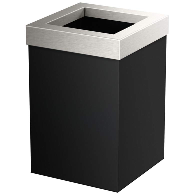 Image 2 Gatco Square Wastebasket 11.875", Matte Black/Satin Nickel Lid