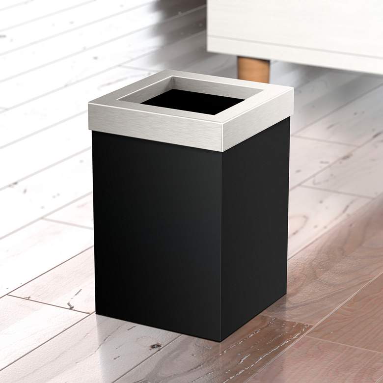 Image 1 Gatco Square Wastebasket 11.875", Matte Black/Satin Nickel Lid