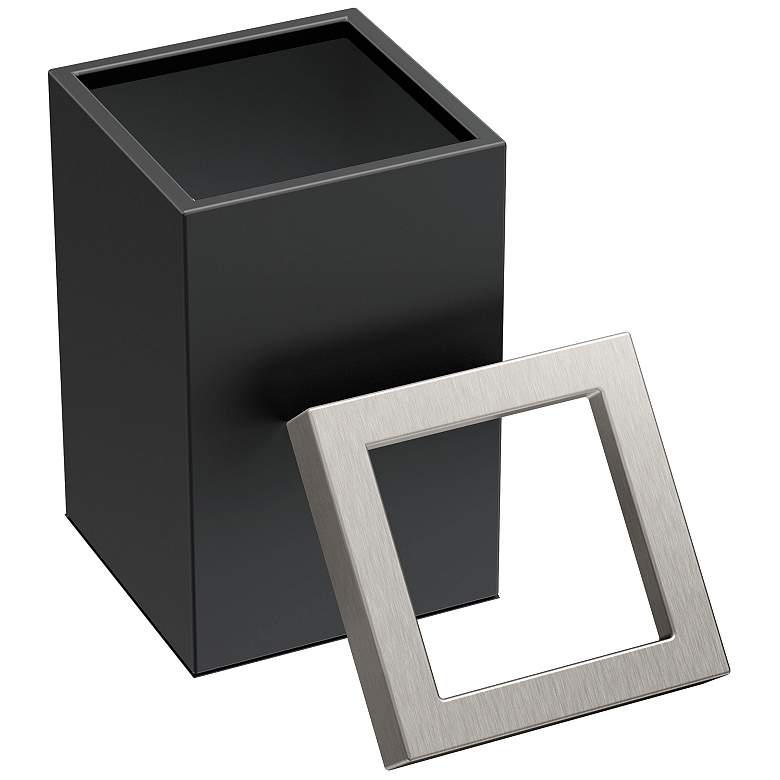 Image 3 Gatco Square Wastebasket 11.875", Matte Black/Satin Nickel Lid more views