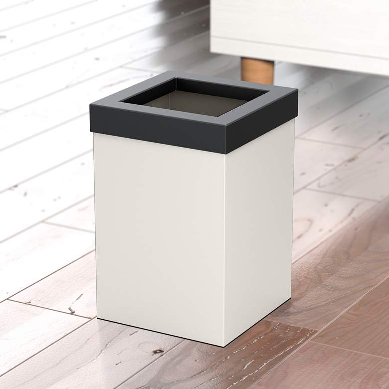 Image 1 Gatco Square Wastebasket 11.875", Matte Pearl/Black Lid