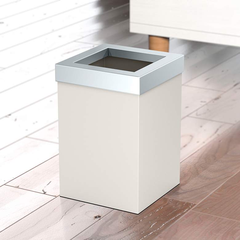 Image 1 Gatco Square Wastebasket 11.875", Matte Pearl/Chrome Lid
