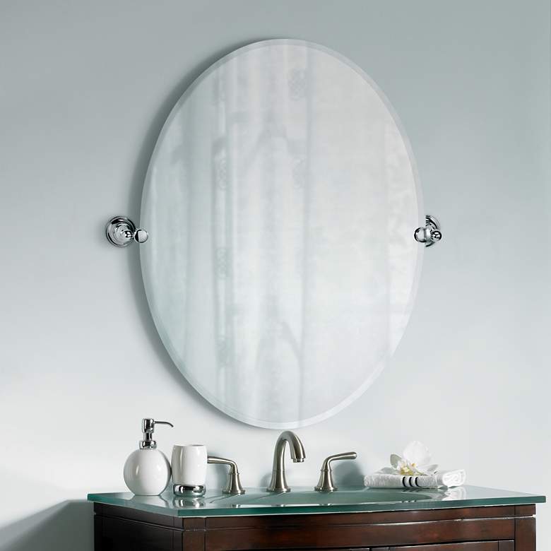 Image 1 Gatco Tiara Chrome 32" High Frameless Oval Wall Mirror