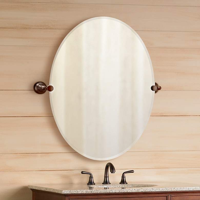 Image 1 Gatco Tiara Oiled Bronze Brackets 28" x 32" Oval Wall Mirror