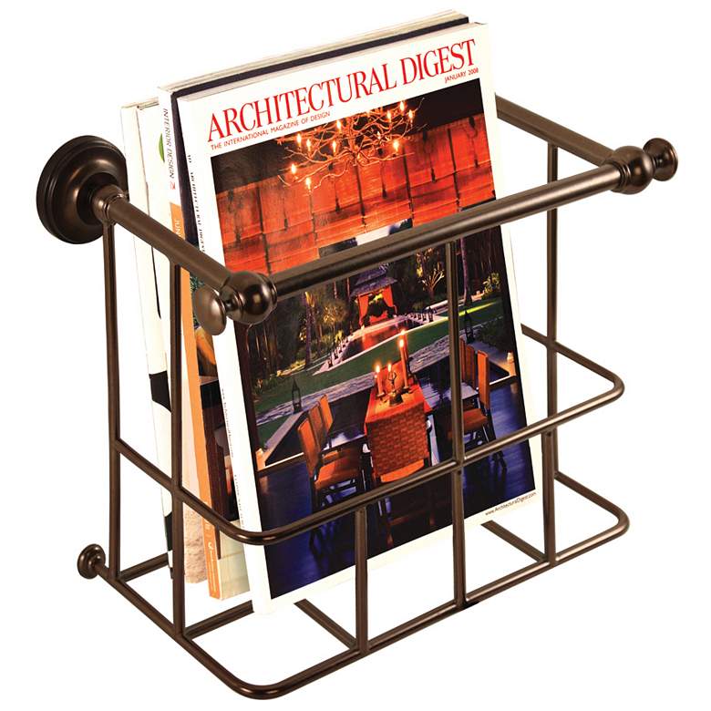 Image 1 Gatco Traditional Bronze 13 1/4" Wide Wall Magazine Rack