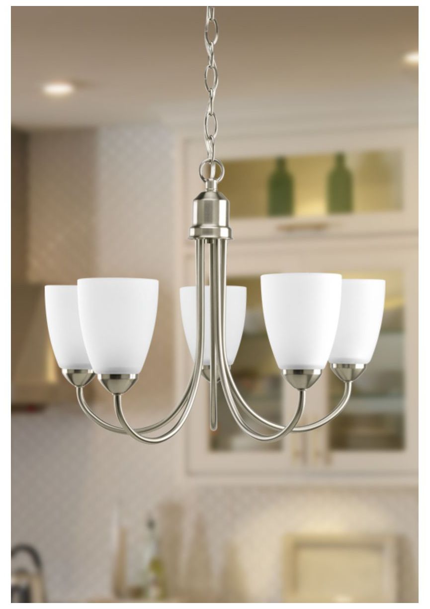 Gather Collection Five-Light Etched Glass Chandelier Light