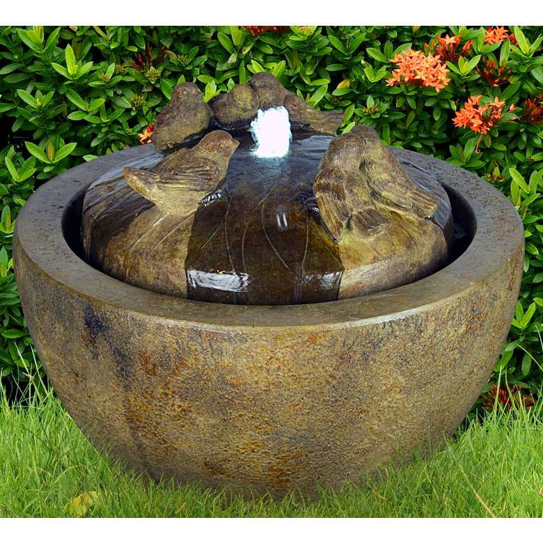 Image 1 Gathering Birds 17 inchH Relic Lava LED Bubbler Outdoor Fountain