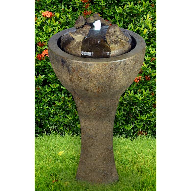 Image 1 Gathering Birds 42 inchH Relic Lava LED Bubbler Outdoor Fountain