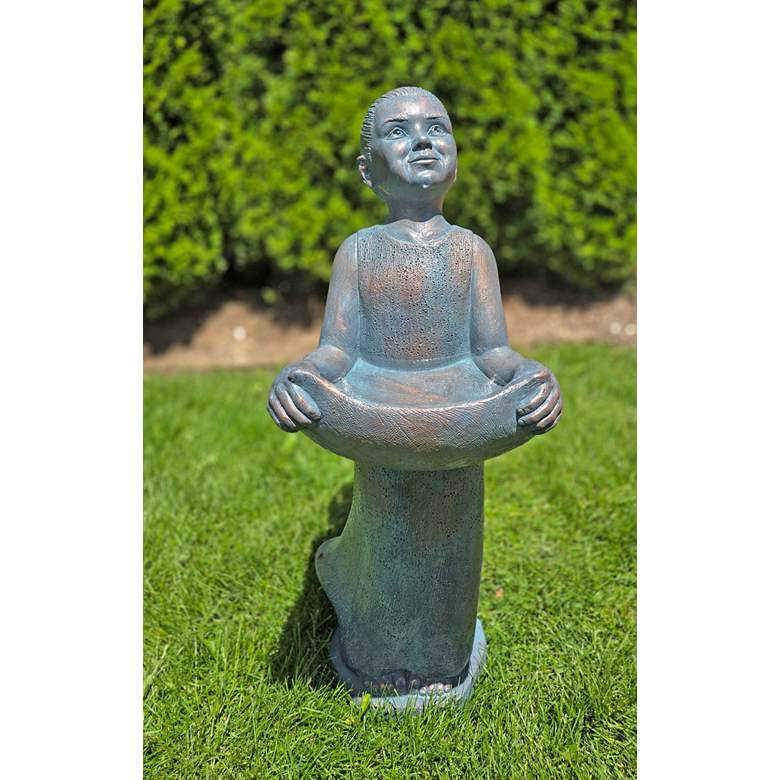 Image 1 Gathering Girl 30" High Bronze Patina Outdoor Bird Bath