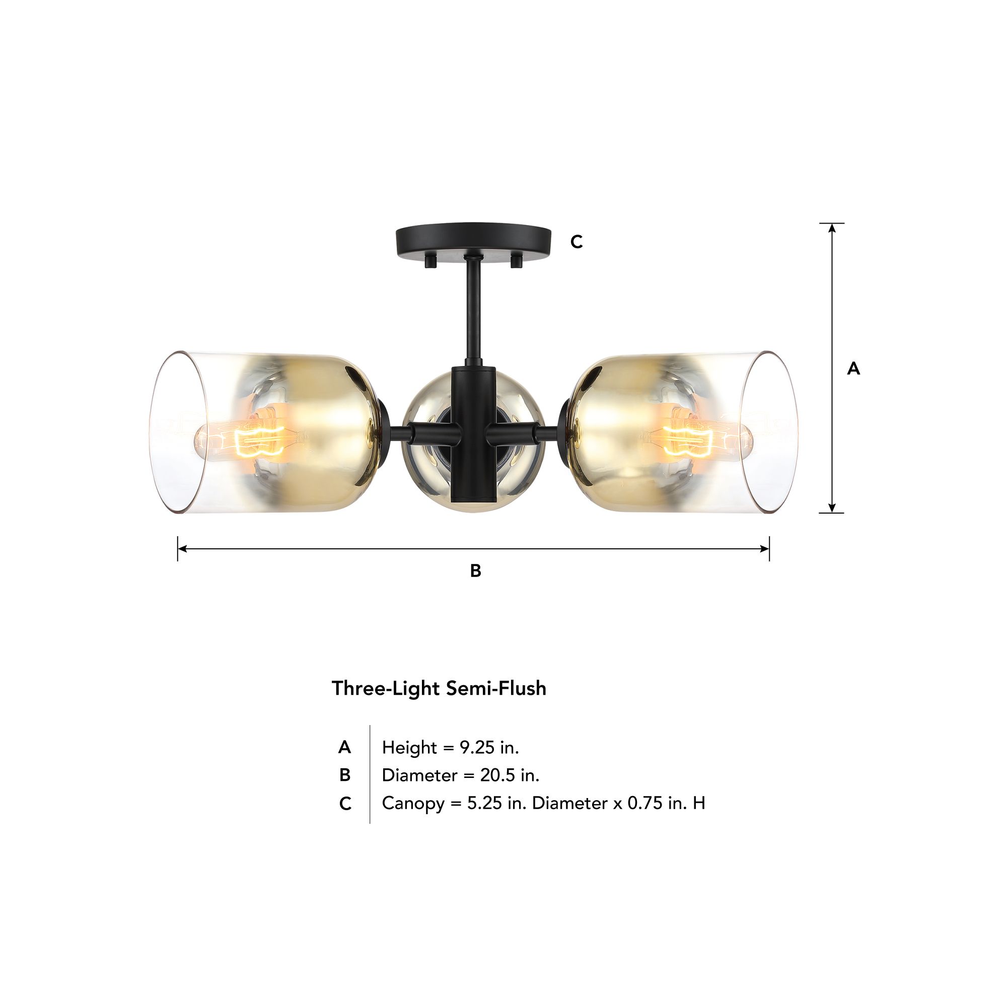 Image 7 Gatsby 20.5 in. 3-Light Matte Black Mid-Century Modern Semi Flush Mount more views