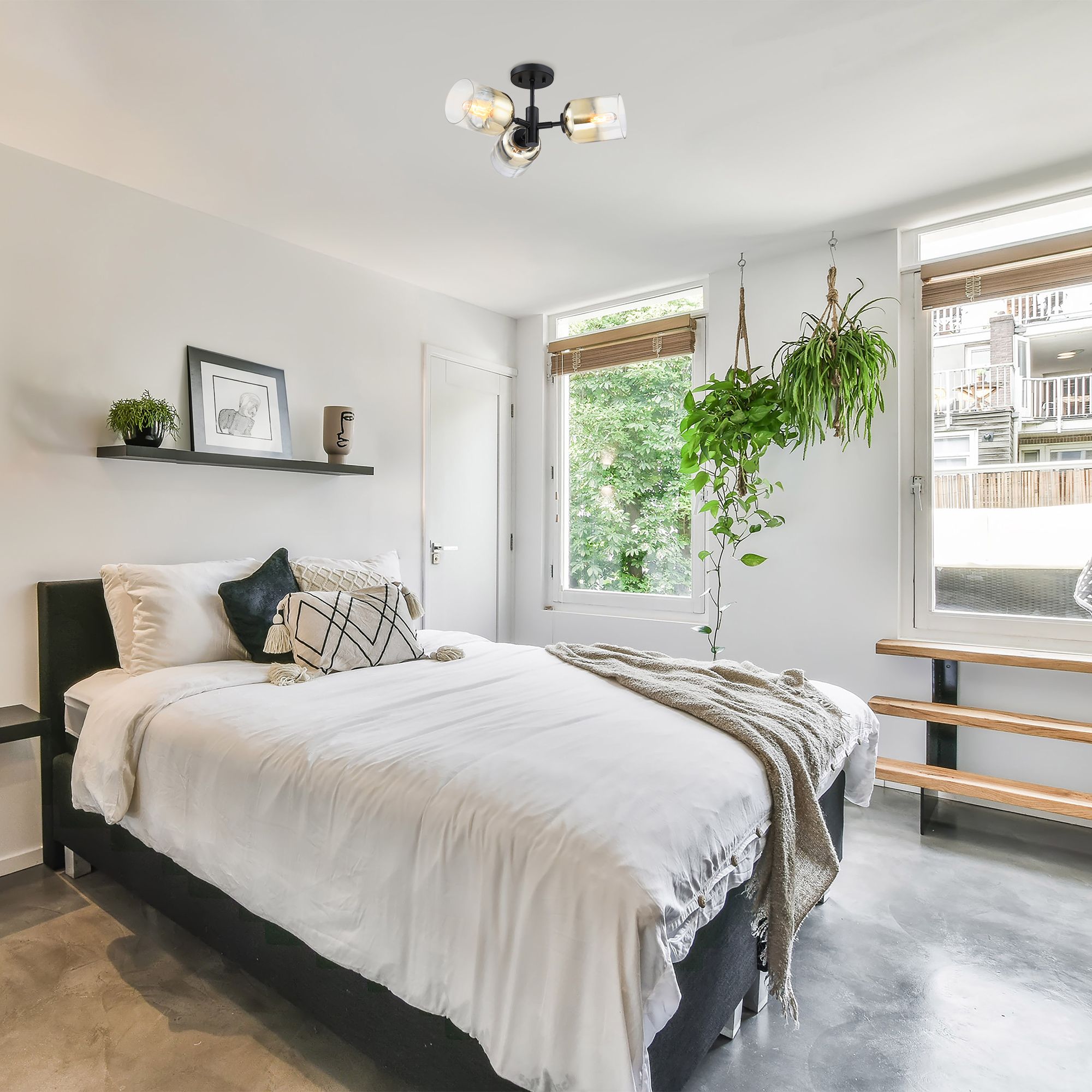 Gatsby 20.5 in. 3-Light Matte Black Mid-Century Modern Semi Flush Mount