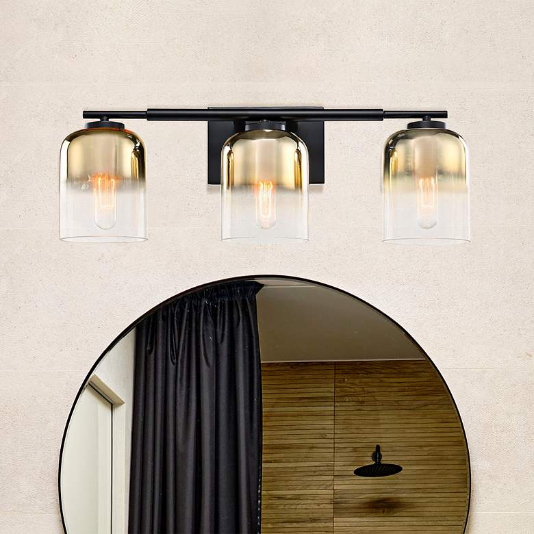 Image 2 Gatsby 24" Wide 3-Light Gold Ombre and Matte Black Vanity Bath Light