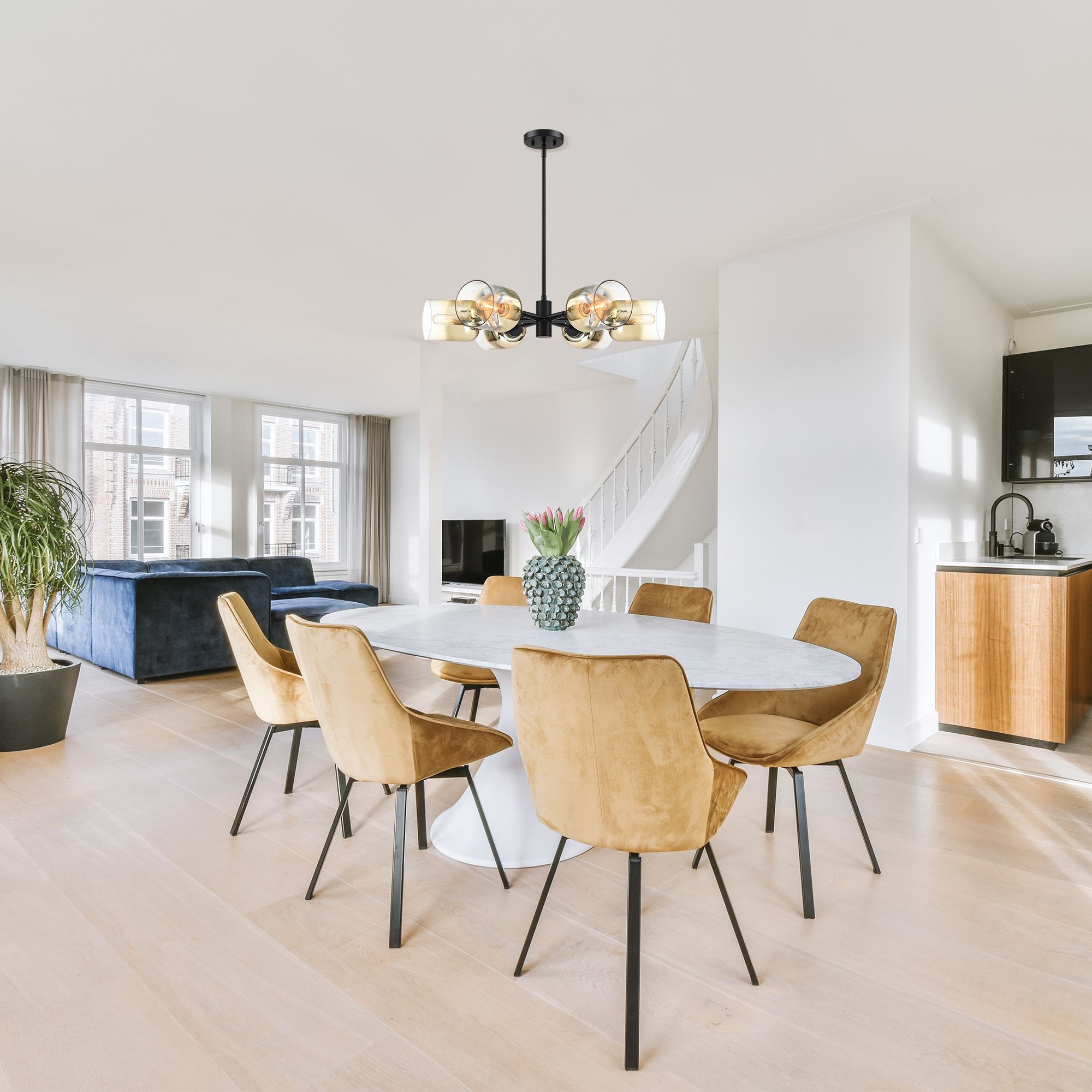 Gatsby 6-Light Matte Black Mid-Century Modern Geometric Chandelier