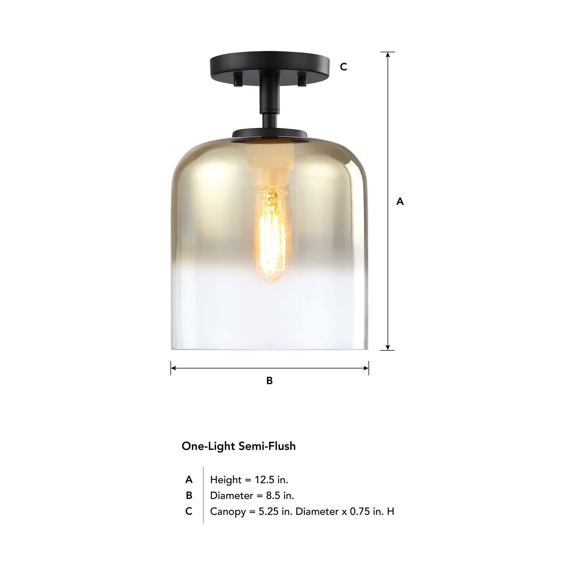 Image 6 Gatsby 8.5 in. 1-Light Matte Black Mid-Century Modern Semi Flush Mount more views