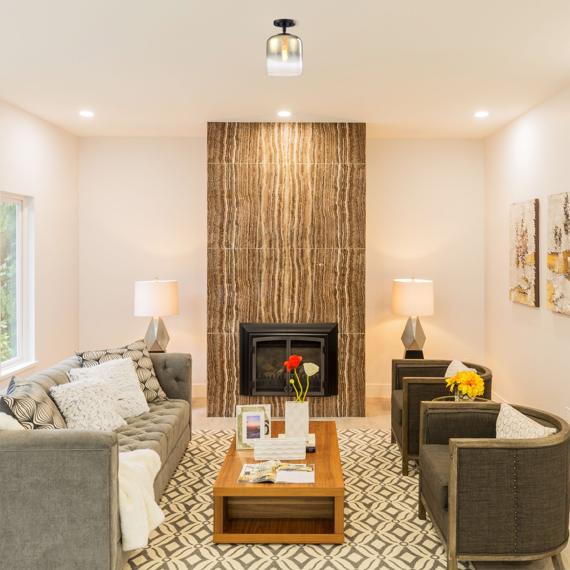 Gatsby 8.5 in. 1-Light Matte Black Mid-Century Modern Semi Flush Mount