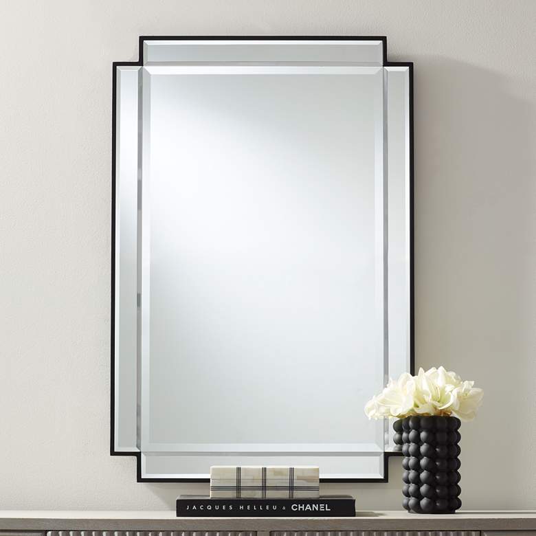 Image 1 Gatsby Matte Black Iron 40" x 27" Rectangular Deco Wall Mirror