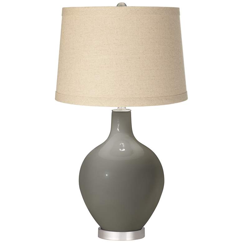 Image 1 Gauntlet Gray Burlap Drum Shade Ovo Table Lamp