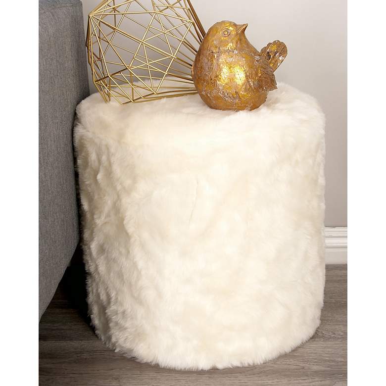 Image 1 Gavia White Faux Fur Round Ottoman