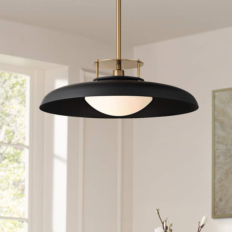 Image 1 Gavin 20" Wide Matte Black with Warm Brass Accents 1-Light Pendant