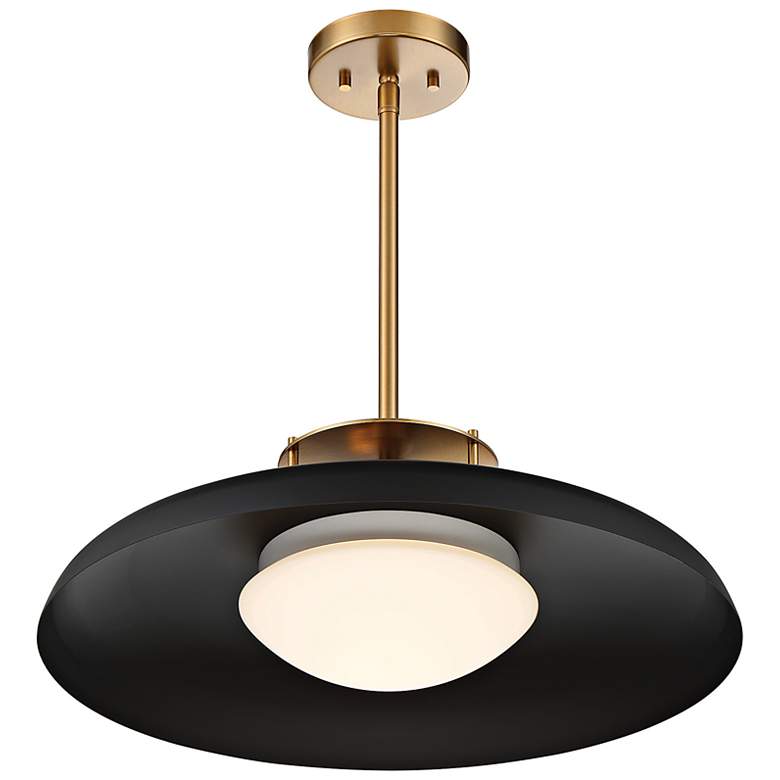 Image 4 Gavin 20" Wide Matte Black with Warm Brass Accents 1-Light Pendant more views