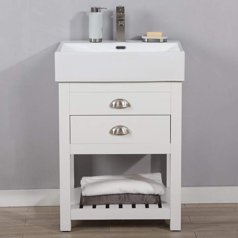 Image 1 Gavin 24" Wide White Wood 1-Drawer Single Sink Vanity