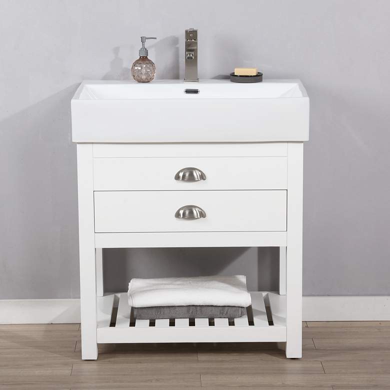 Image 1 Gavin 30" Wide White Wood 1-Drawer Single Sink Vanity