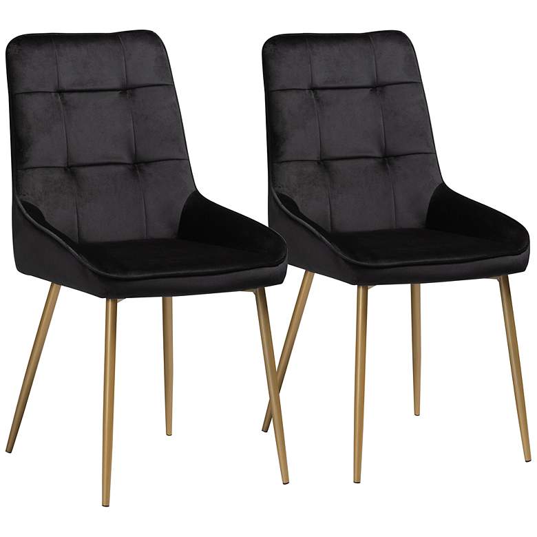 Image 2 Gavino Black Velvet Fabric Tufted Dining Chairs Set of 2