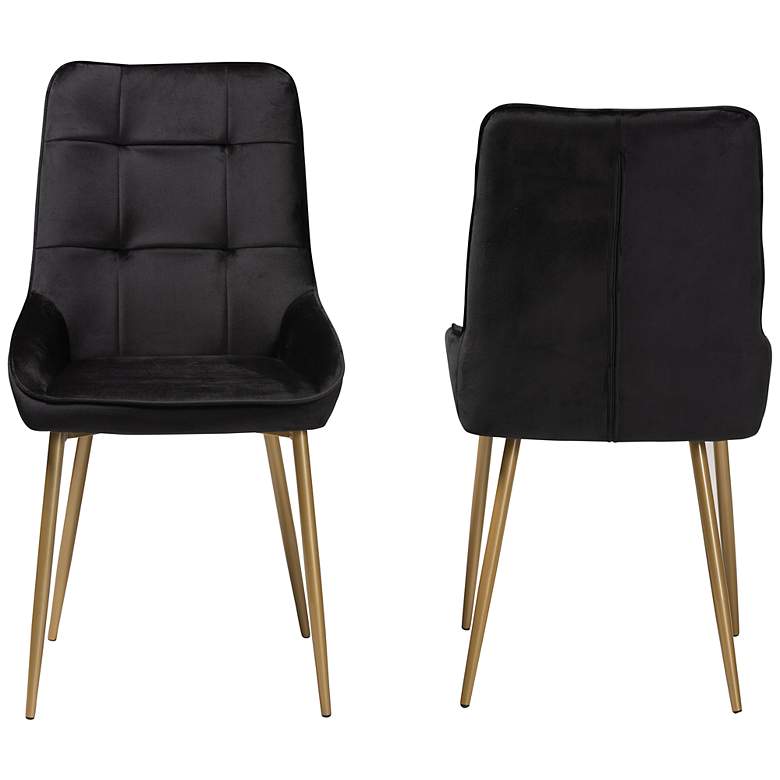 Image 5 Gavino Black Velvet Fabric Tufted Dining Chairs Set of 2 more views