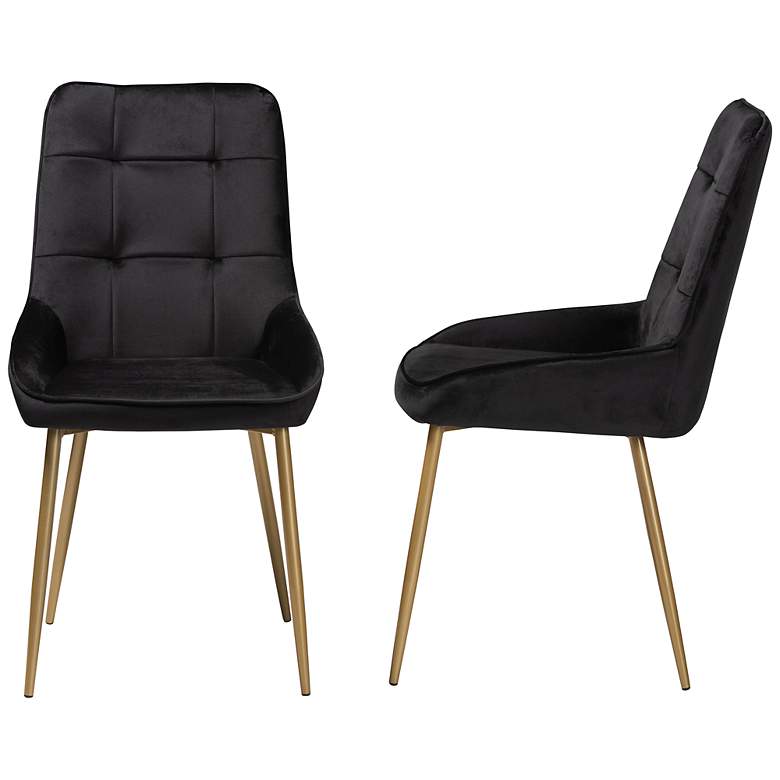 Image 6 Gavino Black Velvet Fabric Tufted Dining Chairs Set of 2 more views