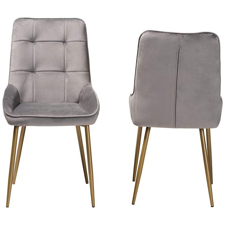 Image 5 Gavino Gray Velvet Fabric Tufted Dining Chairs Set of 2 more views