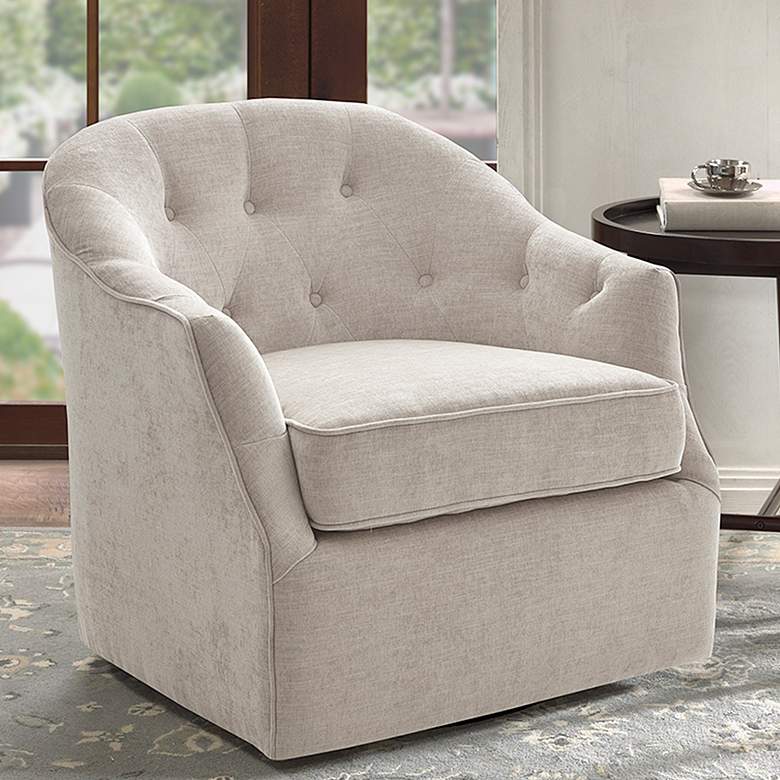 Image 1 Gayla Soft Natural Fabric Tufted Swivel Accent Chair