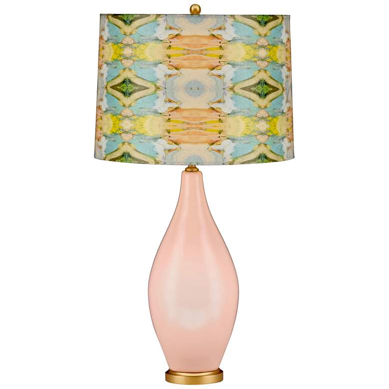 Image 2 Gayle 33 inch Hand-Crafted Shade with Pink Ceramic Vase Table Lamp