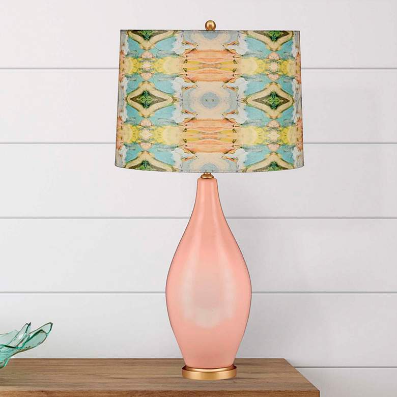 Image 1 Gayle 33 inch Hand-Crafted Shade with Pink Ceramic Vase Table Lamp