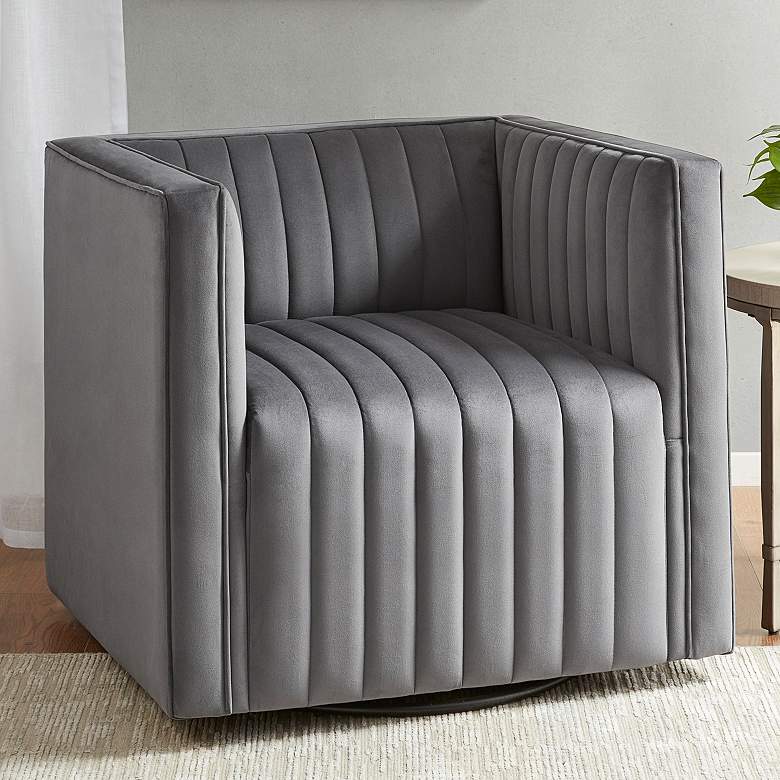 Image 1 Gayley Gray Tufted Swivel Accent Armchair