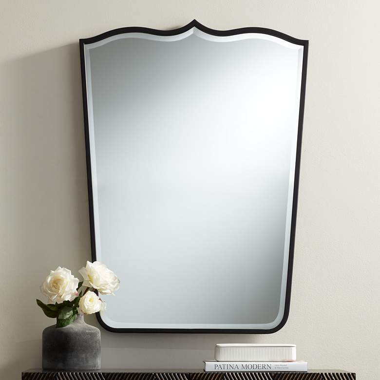 Image 1 Gaylia Satin Black 27 inch x 36 3/4 inch Curve Top Mirror
