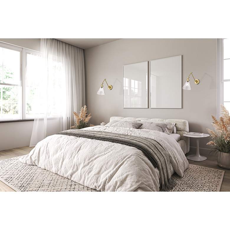 Image 2 Gayson Modern Gold Adjustable Wall Lamp with Clear Glass more views