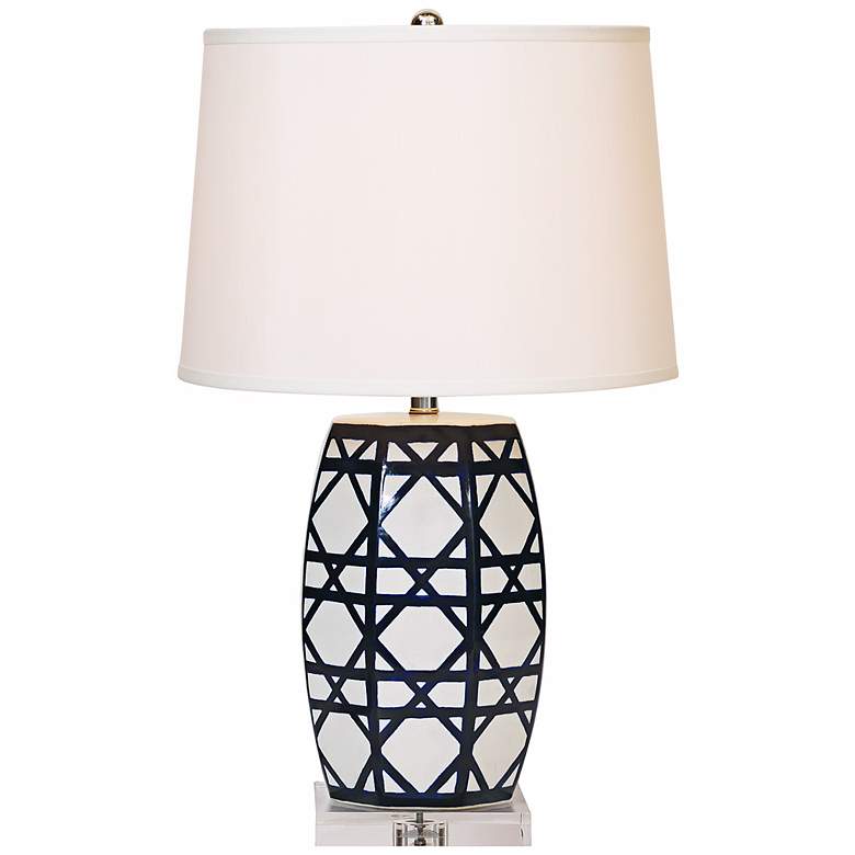 Image 1 Gazebo Navy Lattice Porcelain Table Lamp