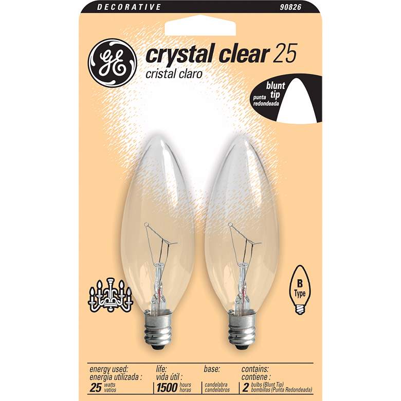 Image 1 GE 25 Watt Blunt Tip 2-Pack Candelabra Light Bulbs
