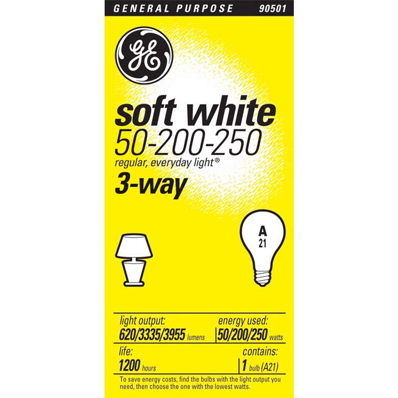 Image 1 GE 3-Way 50-200-250 Soft White Light Bulb