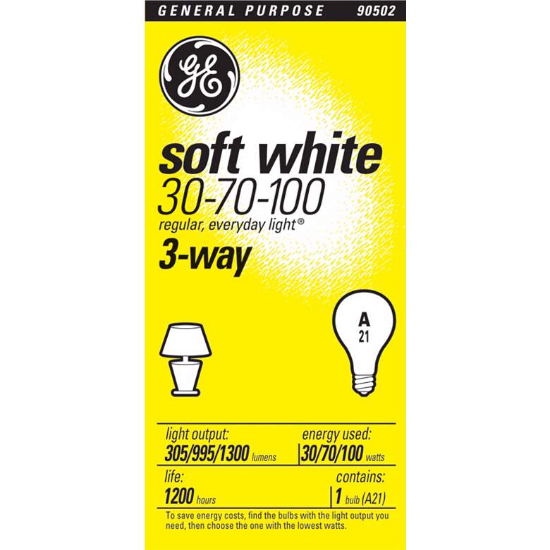 Image 1 GE 3-Way Soft White Bulb -  30/70/100 Watts