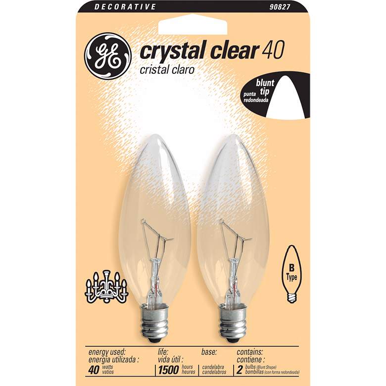 Image 1 GE 40 Watt 2-Pack Blunt Tip Clear Glass Candelabra Bulb