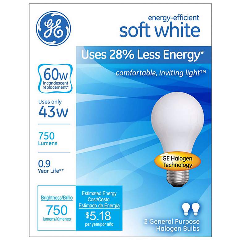 Image 1 GE 43 Watt 2-Pack Soft White Halogen Light Bulbs