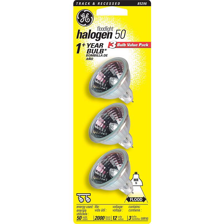 Image 1 GE 50 Watt MR16 3-Piece Value Pack Halogen Light Bulbs