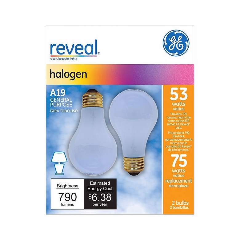 Image 1 GE 53 Watt 2-Pack A-19 Reveal Halogen Light Bulbs